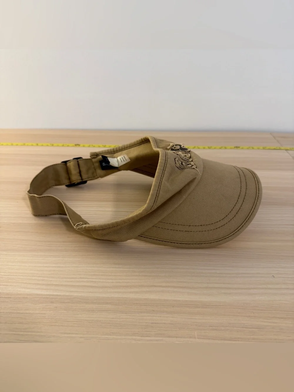 VTG Y2K Gap Khaki Tan Distressed Applique Logo Sun Visor Cap Hat S/M Embroidered